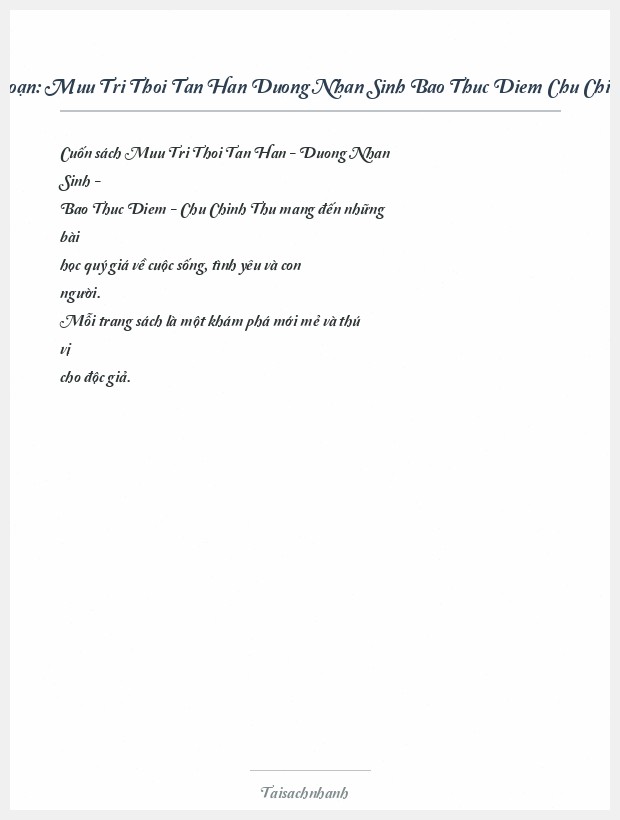 Trích đoạn Muu Tri Thoi Tan Han Duong Nhan Sinh Bao Thuc Diem Chu Chinh Thu