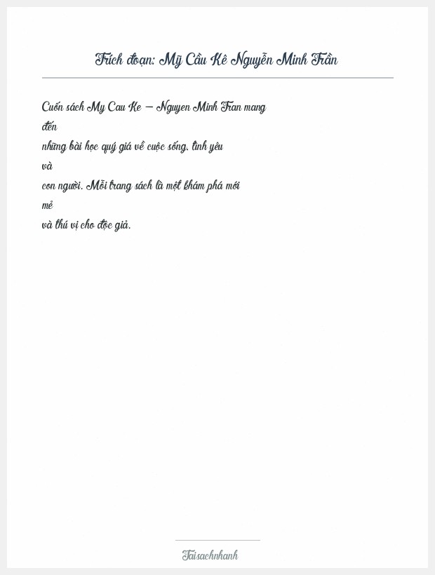 Trích đoạn Mỹ Cầu Kê Nguyễn Minh Trần