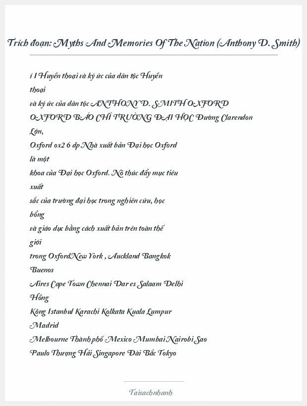 Trích đoạn Myths And Memories Of The Nation (Anthony D. Smith)