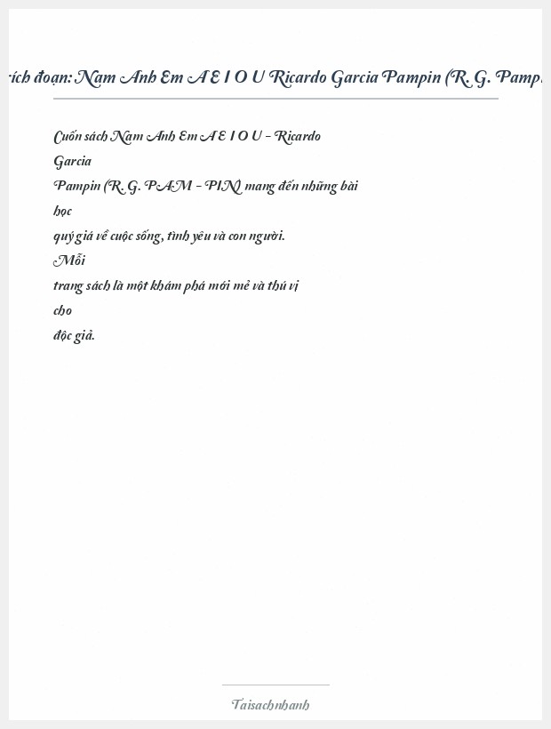 Trích đoạn Nam Anh Em A E I O U Ricardo Garcia Pampin (R. G. Pampin)