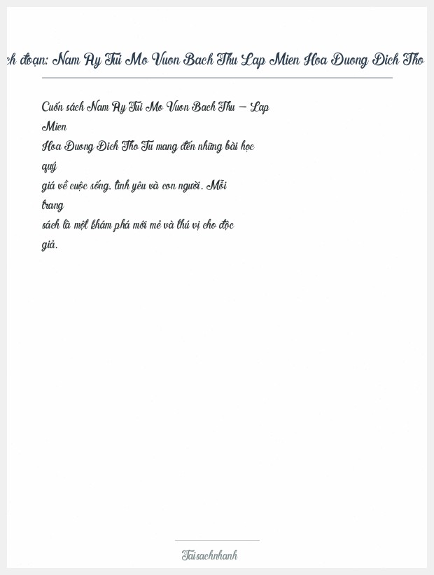 Trích đoạn Nam Ay Tui Mo Vuon Bach Thu Lap Mien Hoa Duong Dich Tho Tu