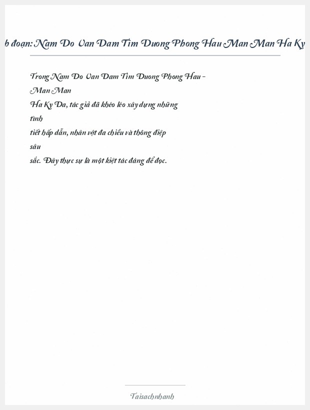 Trích đoạn Nam Do Van Dam Tim Duong Phong Hau Man Man Ha Ky Da
