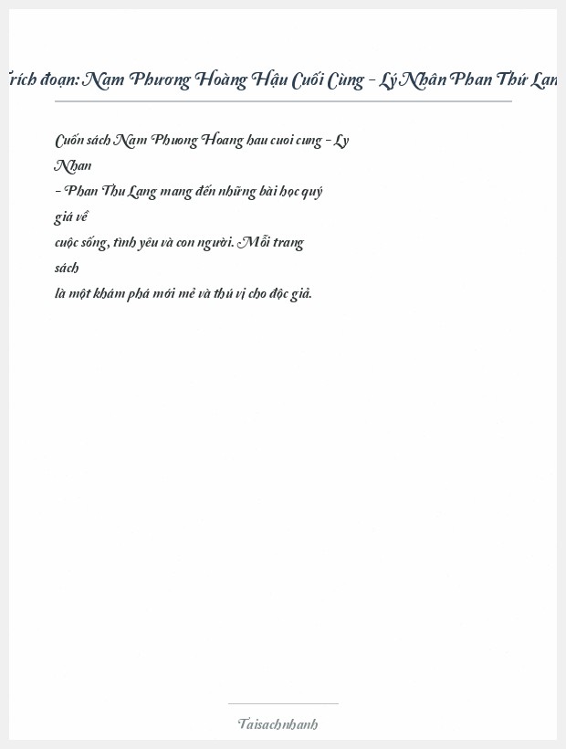 Trích đoạn Nam Phương Hoàng Hậu Cuối Cùng - Lý Nhân Phan Thứ Lang