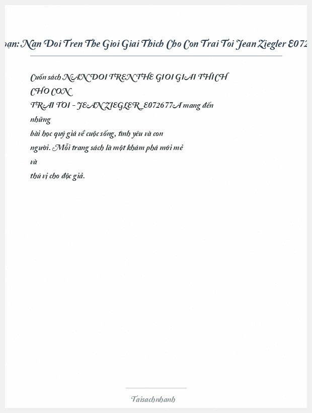 Trích đoạn Nan Doi Tren The Gioi Giai Thich Cho Con Trai Toi Jean Ziegler E072677A