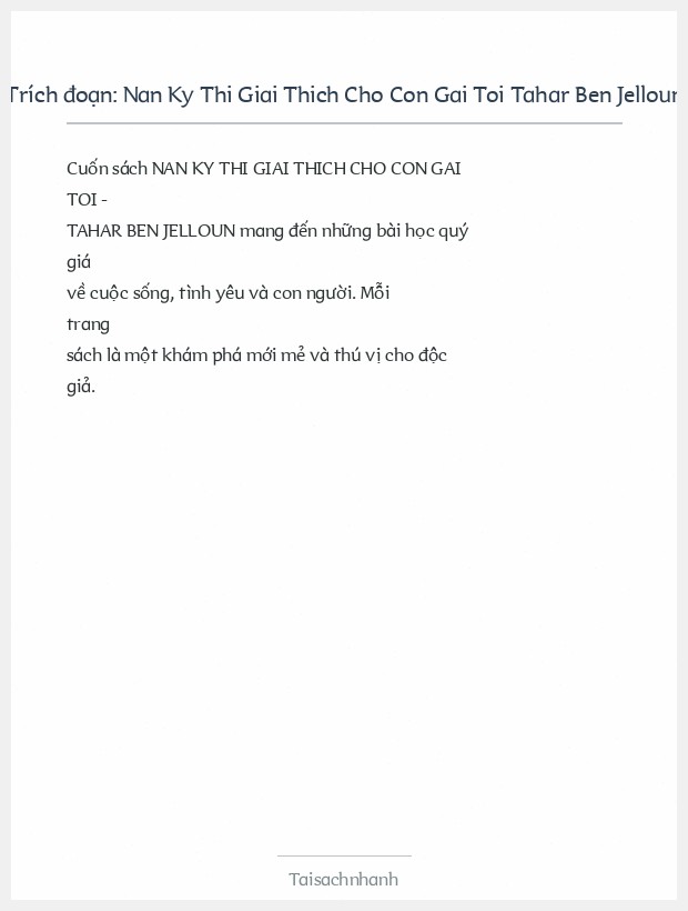 Trích đoạn Nan Ky Thi Giai Thich Cho Con Gai Toi Tahar Ben Jelloun