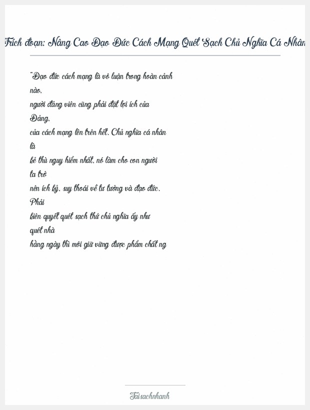 Trích đoạn Nâng Cao Đạo Đức Cách Mạng Quét Sạch Chủ Nghĩa Cá Nhân