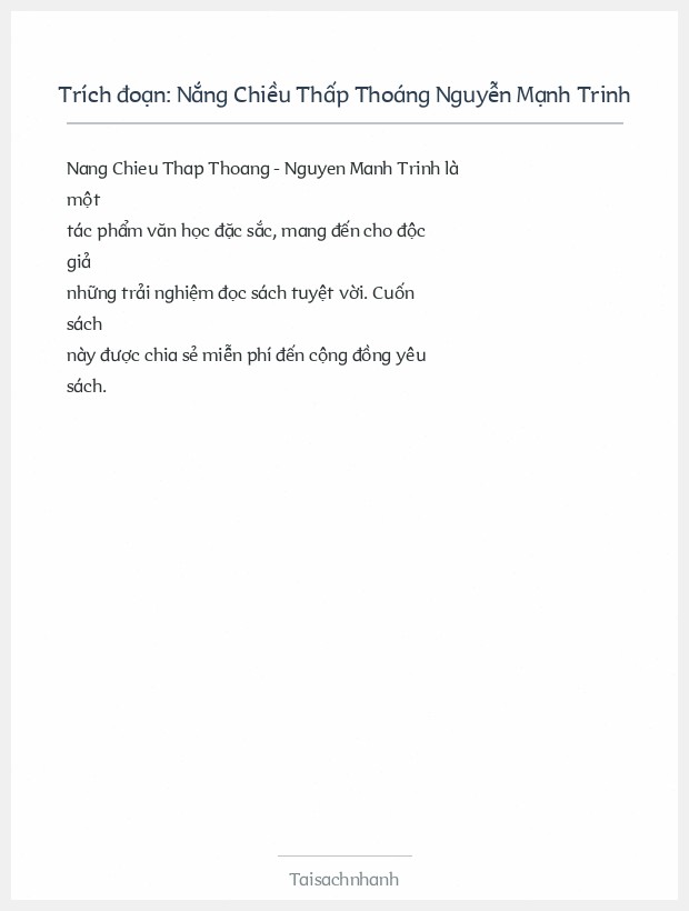 Trích đoạn Nắng Chiều Thấp Thoáng Nguyễn Mạnh Trinh