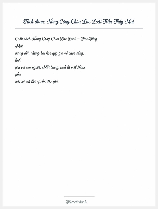 Trích đoạn Nàng Công Chúa Lạc Loài Trần Thủy Mai