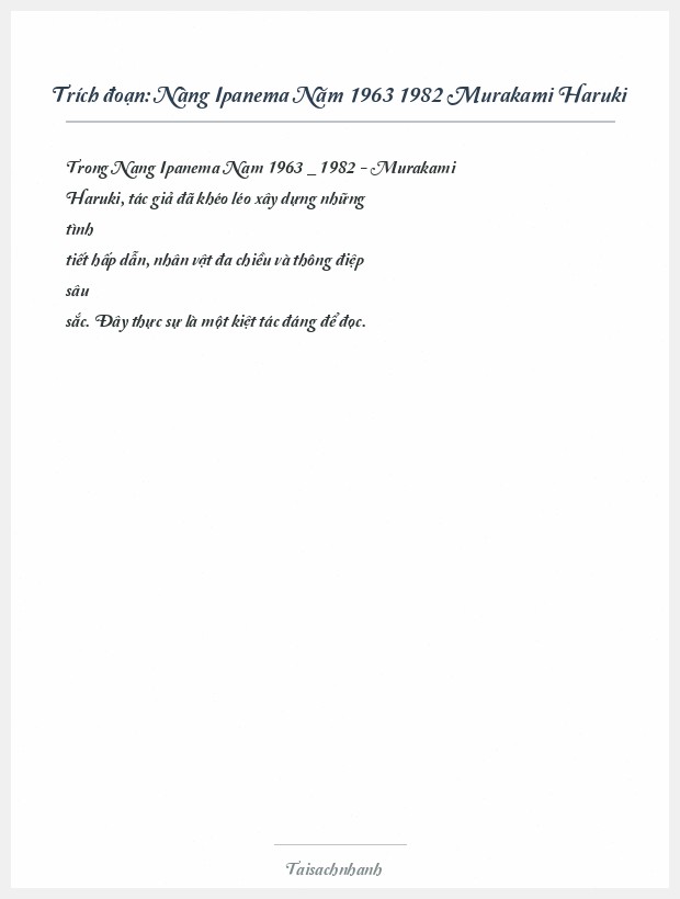 Trích đoạn Nàng Ipanema Năm 1963 1982 Murakami Haruki