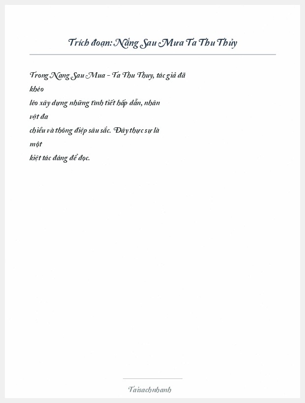 Trích đoạn Nắng Sau Mưa Ta Thu Thủy