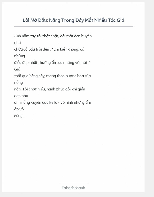 Trích đoạn Nắng Trong Đáy Mắt Nhiều Tác Giả