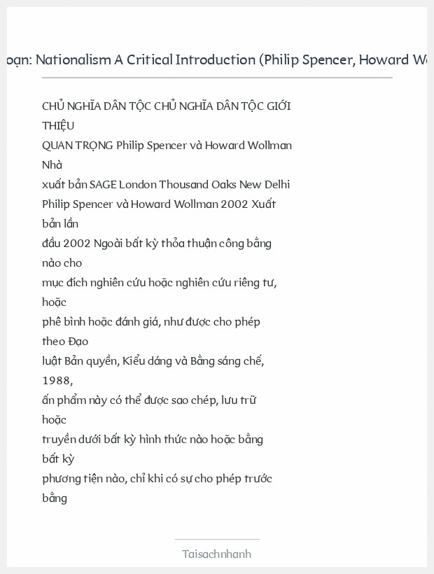 Trích đoạn Nationalism A Critical Introduction (Philip Spencer, Howard Wollman)