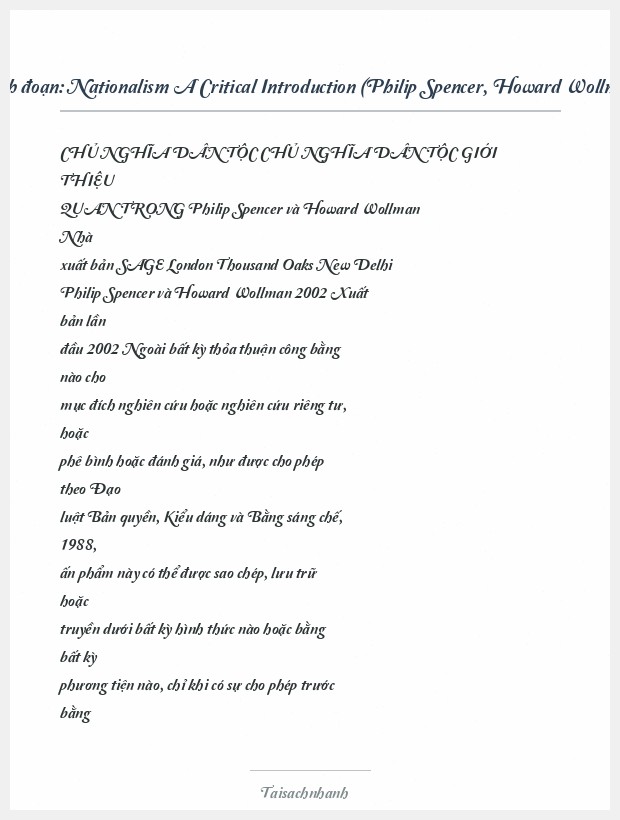 Trích đoạn Nationalism A Critical Introduction (Philip Spencer, Howard Wollman)