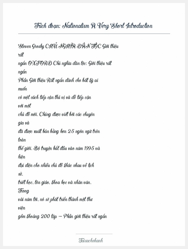 Trích đoạn Nationalism A Very Short Introduction