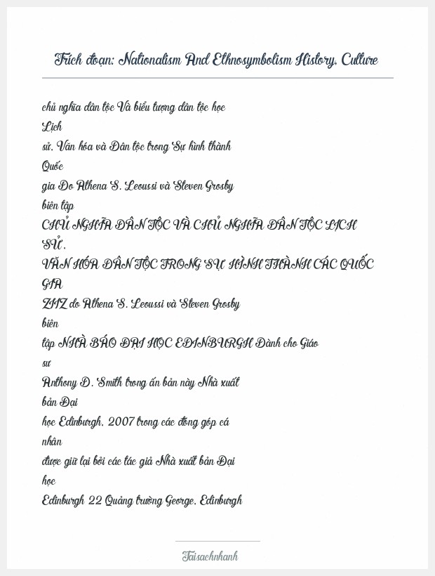 Trích đoạn Nationalism And Ethnosymbolism History, Culture