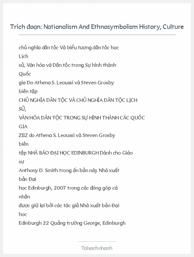 Trích đoạn Nationalism And Ethnosymbolism History, Culture