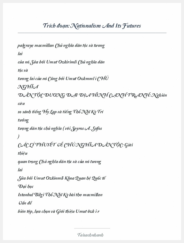 Trích đoạn Nationalism And Its Futures