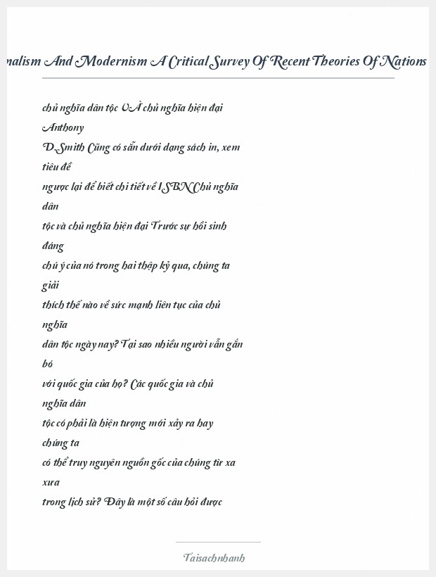 Trích đoạn Nationalism And Modernism A Critical Survey Of Recent Theories Of Nations And Nationalism