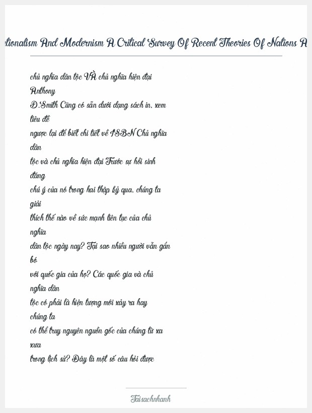 Trích đoạn Nationalism And Modernism A Critical Survey Of Recent Theories Of Nations And Nationalism