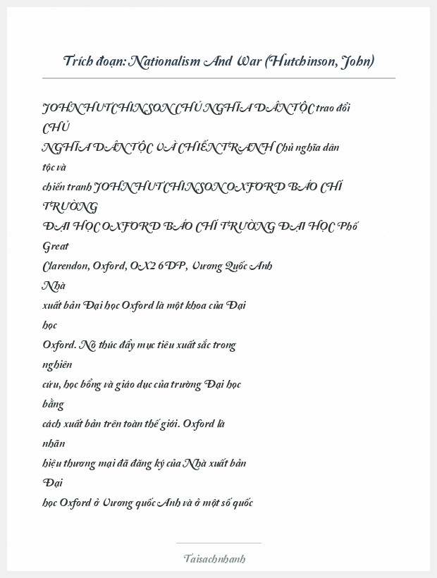 Trích đoạn Nationalism And War (Hutchinson, John)