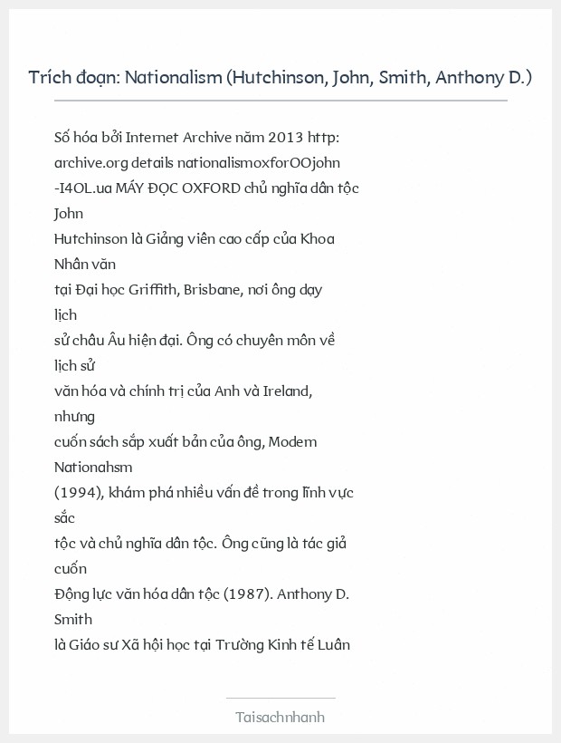 Trích đoạn Nationalism (Hutchinson, John, Smith, Anthony D.)