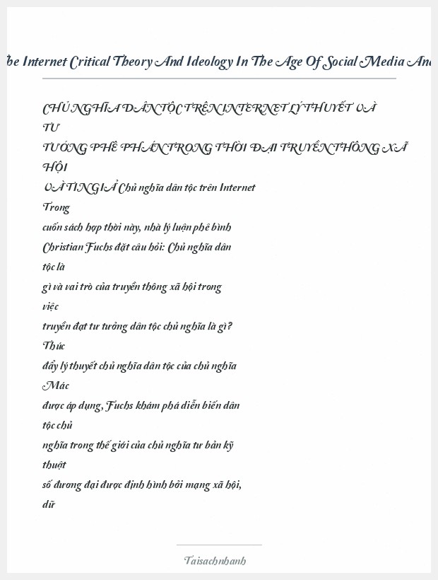 Trích đoạn Nationalism On The Internet Critical Theory And Ideology In The Age Of Social Media And Fake News (Christian Fuchs)