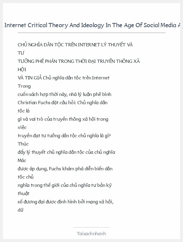 Trích đoạn Nationalism On The Internet Critical Theory And Ideology In The Age Of Social Media And Fake News (Christian Fuchs)