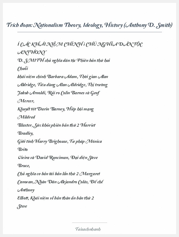 Trích đoạn Nationalism Theory, Ideology, History (Anthony D. Smith)