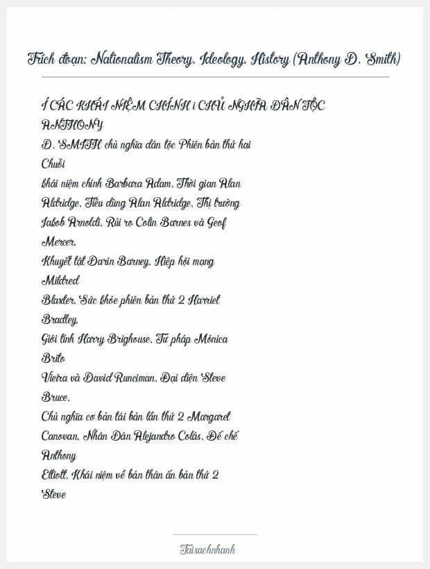 Trích đoạn Nationalism Theory, Ideology, History (Anthony D. Smith)