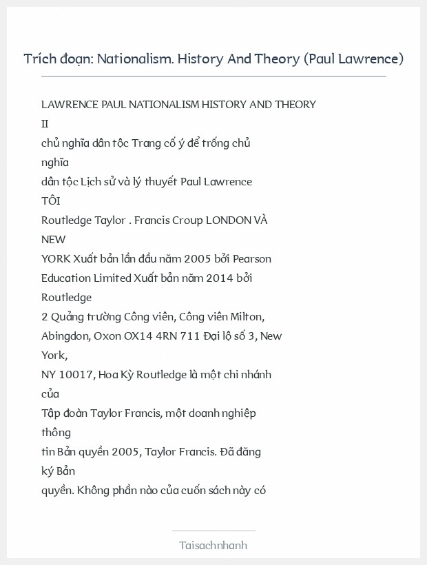 Trích đoạn Nationalism. History And Theory (Paul Lawrence)