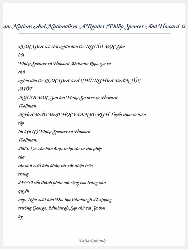 Trích đoạn Nations And Nationalism A Reader (Philip Spencer And Howard Wollman)