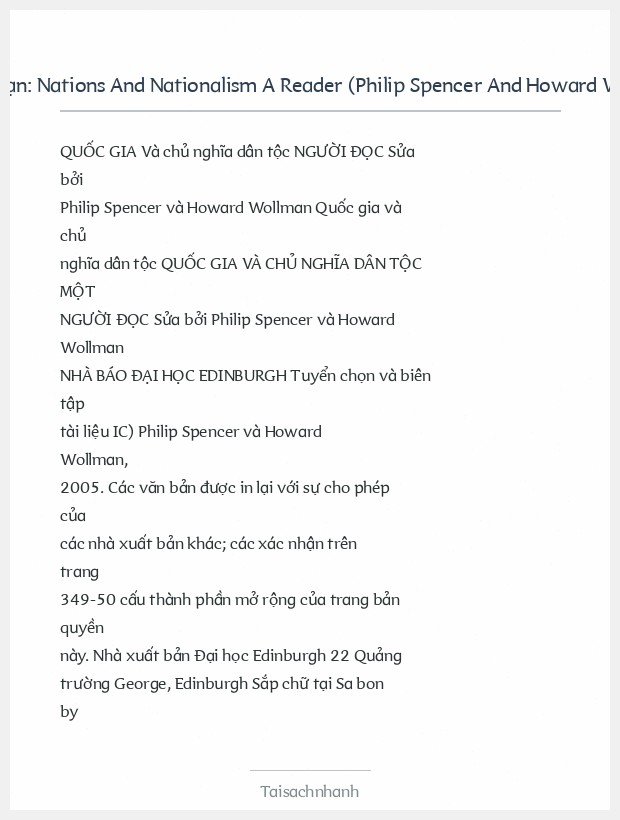 Trích đoạn Nations And Nationalism A Reader (Philip Spencer And Howard Wollman)