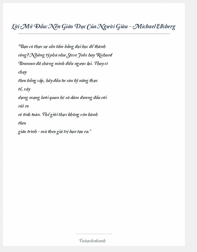 Trích đoạn Nền Giáo Dục Của Người Giàu - Michael Ellsberg
