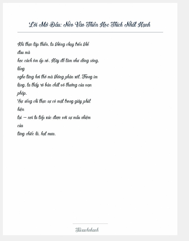 Trích đoạn Nẻo Vào Thiền Học Thích Nhất Hạnh