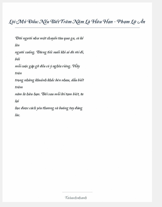 Trích đoạn Nếu Biết Trăm Năm Là Hữu Hạn - Phạm Lữ Ân