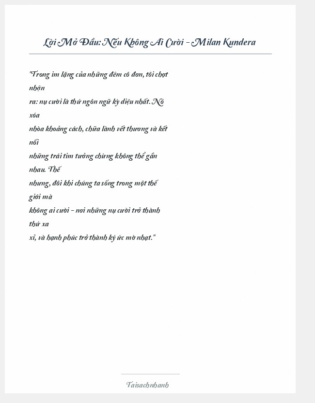 Trích đoạn Nếu Không Ai Cười - Milan Kundera