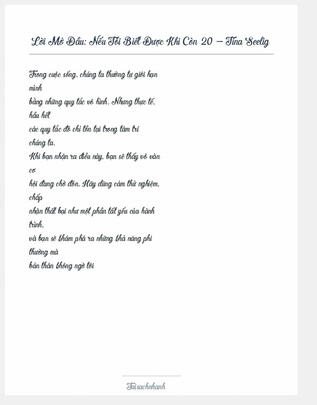 Trích đoạn Nếu Tôi Biết Được Khi Còn 20 - Tina Seelig