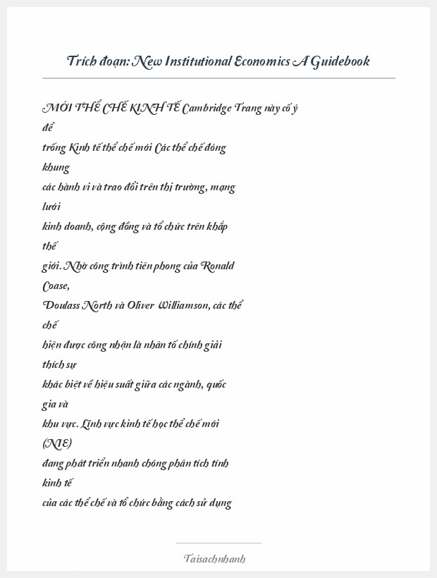 Trích đoạn New Institutional Economics A Guidebook