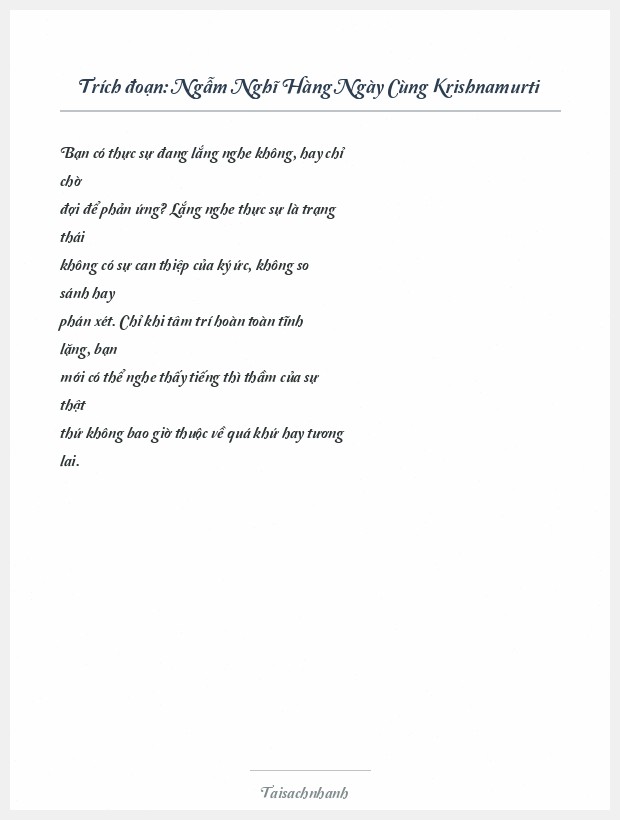 Trích đoạn Ngẫm Nghĩ Hàng Ngày Cùng Krishnamurti