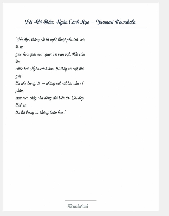 Trích đoạn Ngàn Cánh Hạc - Yasunari Kawabata