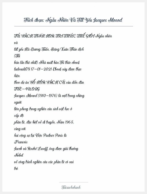 Trích đoạn Ngẫu Nhiên Và Tất Yếu Jacques Monod