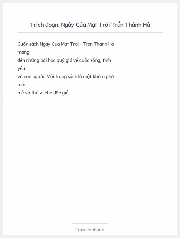 Trích đoạn Ngày Của Mặt Trời Trần Thành Hà