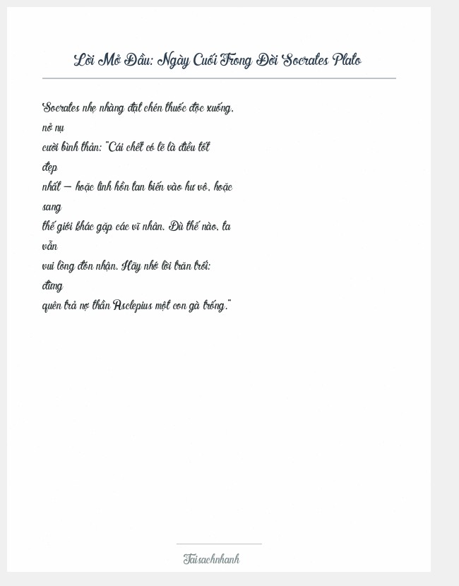 Trích đoạn Ngày Cuối Trong Đời Socrates Plato