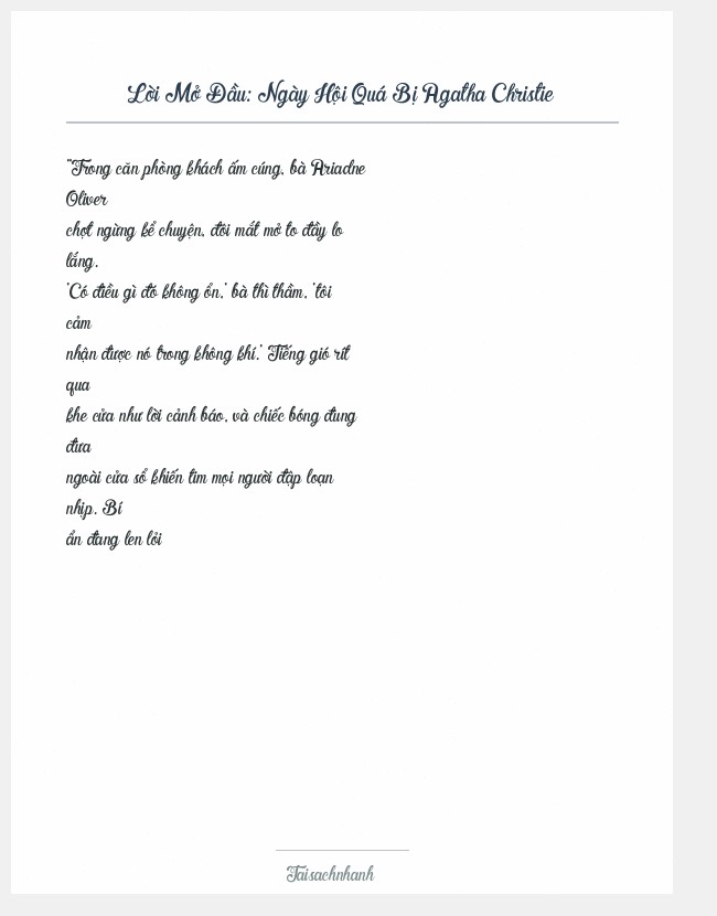 Trích đoạn Ngày Hội Quá Bị Agatha Christie