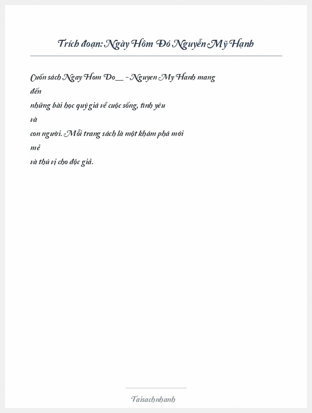 Trích đoạn Ngày Hôm Đó Nguyễn Mỹ Hạnh