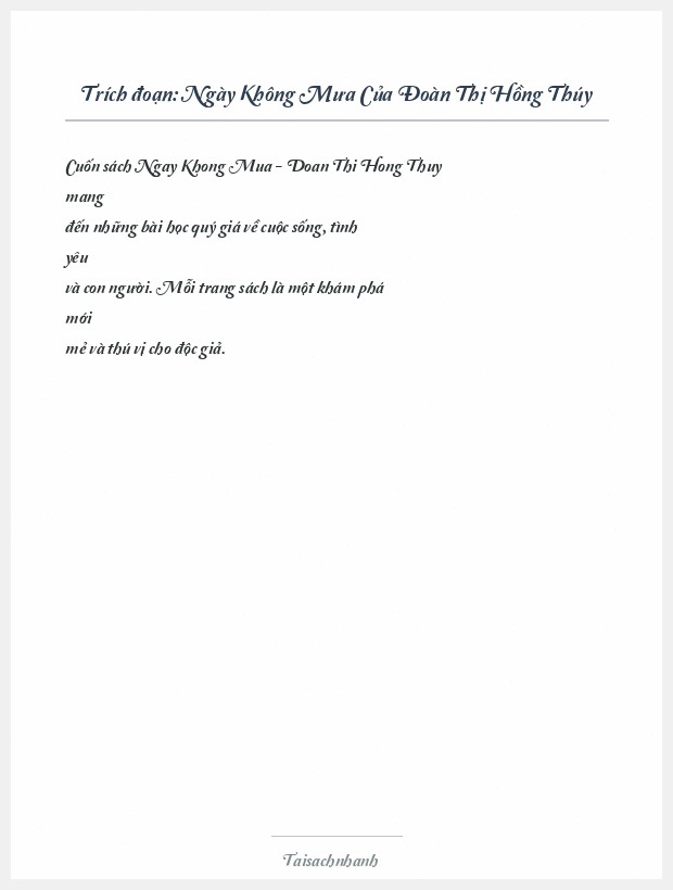 Trích đoạn Ngày Không Mưa Của Đoàn Thị Hồng Thúy