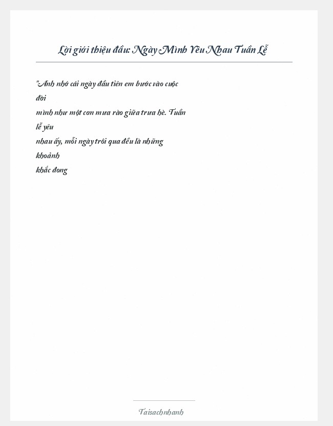 Trích đoạn Ngày Mình Yêu Nhau Tuần Lễ