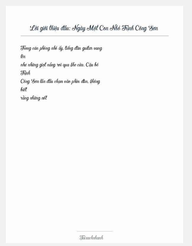 Trích đoạn Ngày Một Con Nhỏ Trịnh Công Sơn