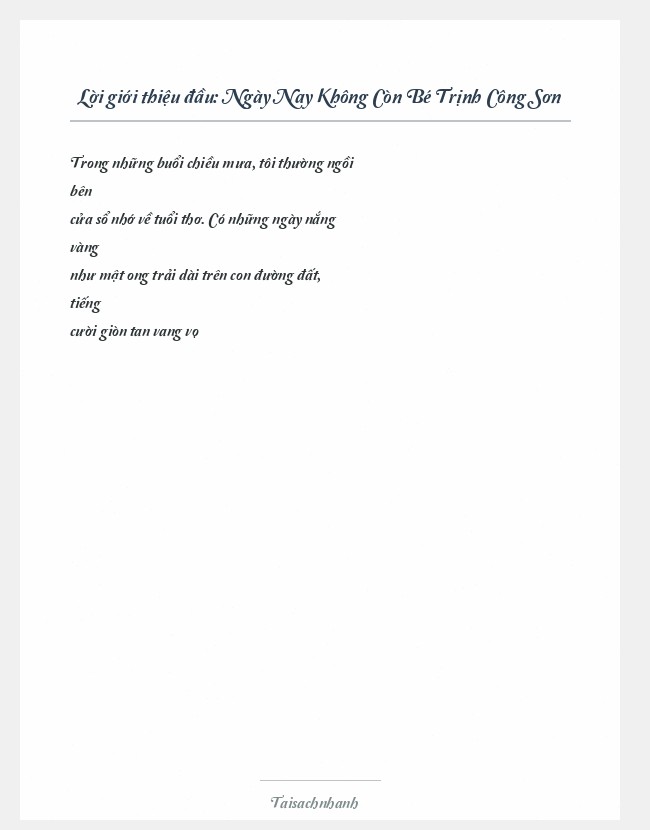 Trích đoạn Ngày Nay Không Còn Bé Trịnh Công Sơn