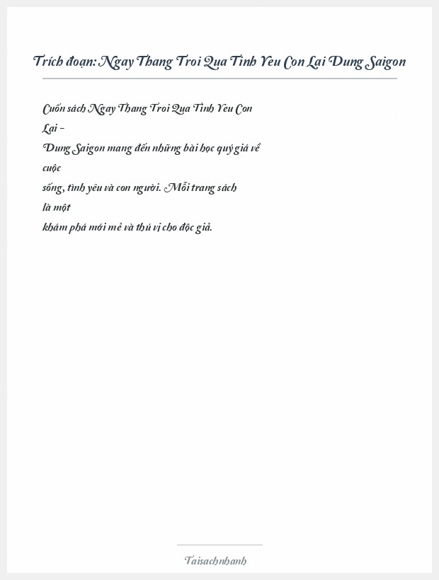 Trích đoạn Ngay Thang Troi Qua Tinh Yeu Con Lai Dung Saigon